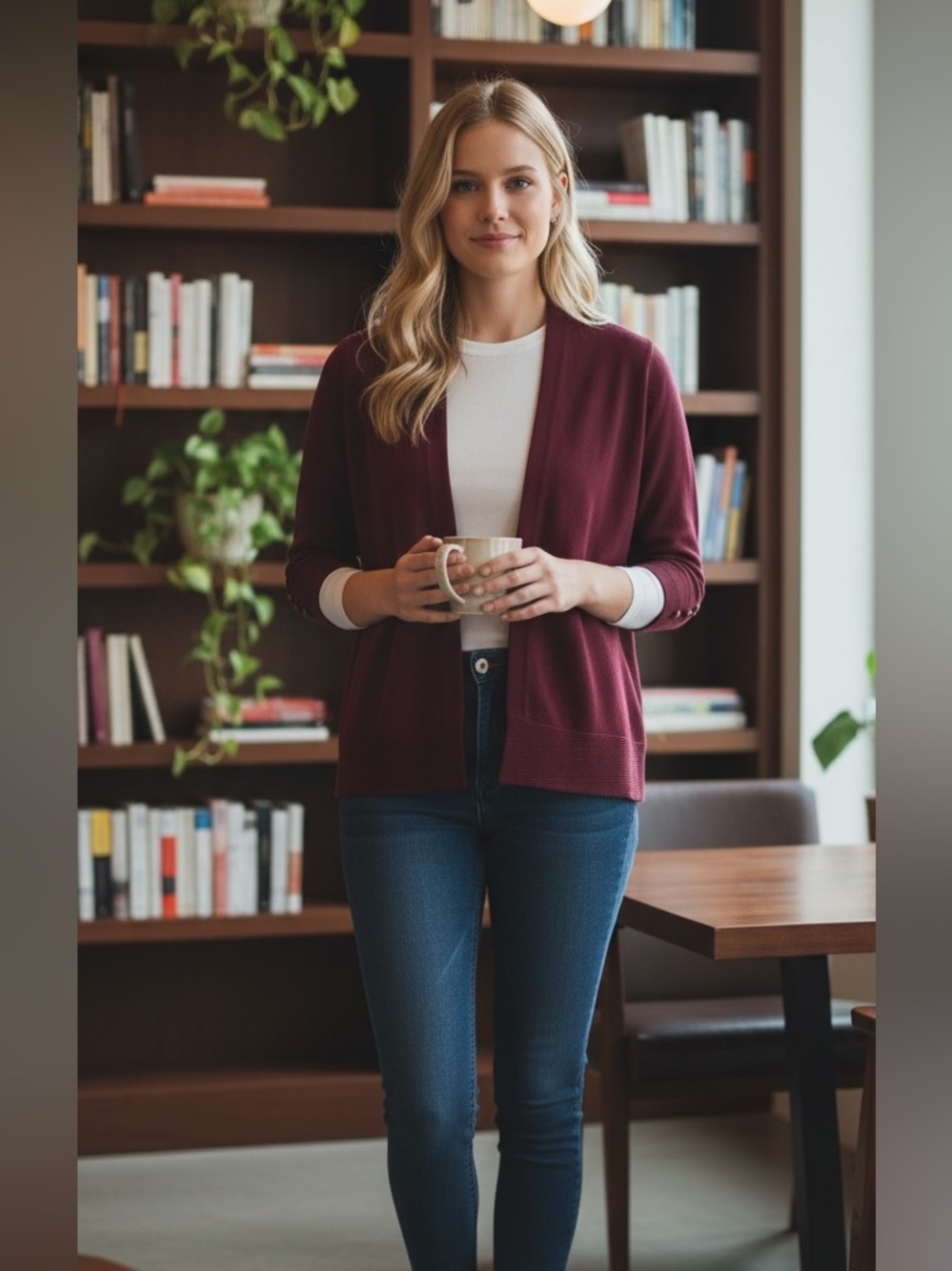 Evolution by Cyrus Women’s Myna Button Sleeve Burgundy Classic Work Cardigan XSP